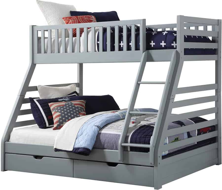 bunk beds with double bed at bottom