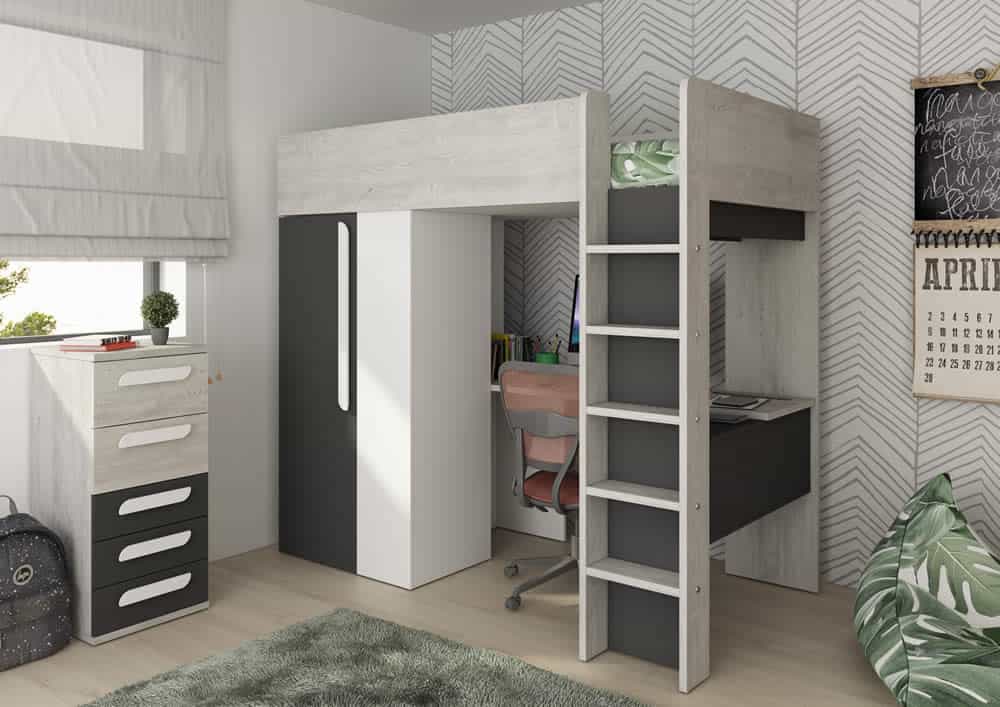high sleeper cabin bed with wardrobe and desk