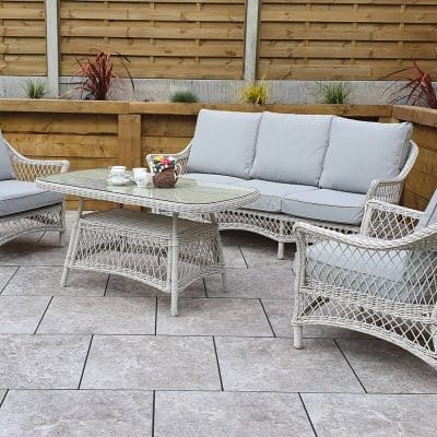 Signature Weave Rose Five Seat Garden Sofa Set Soft White Wicker