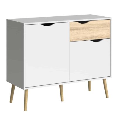 Furniture To Go Oslo Sideboard Small 1 Drawer 2 Doors White Oak The Home and Office Stores