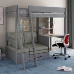 Kids Avenue Estella Grey High Sleeper Bed 4 with Desk & Silver Futon