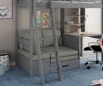 Kids Avenue Estella Grey High Sleeper Bed 4 with Desk & Silver Futon The Home and Office Stores