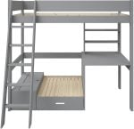 Kids Avenue Estella Grey High Sleeper Bed 4 with Desk & Silver Futon The Home and Office Stores