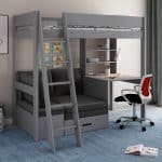 Kids Avenue Estella Grey High Sleeper Bed 5 with Desk & Black Futon