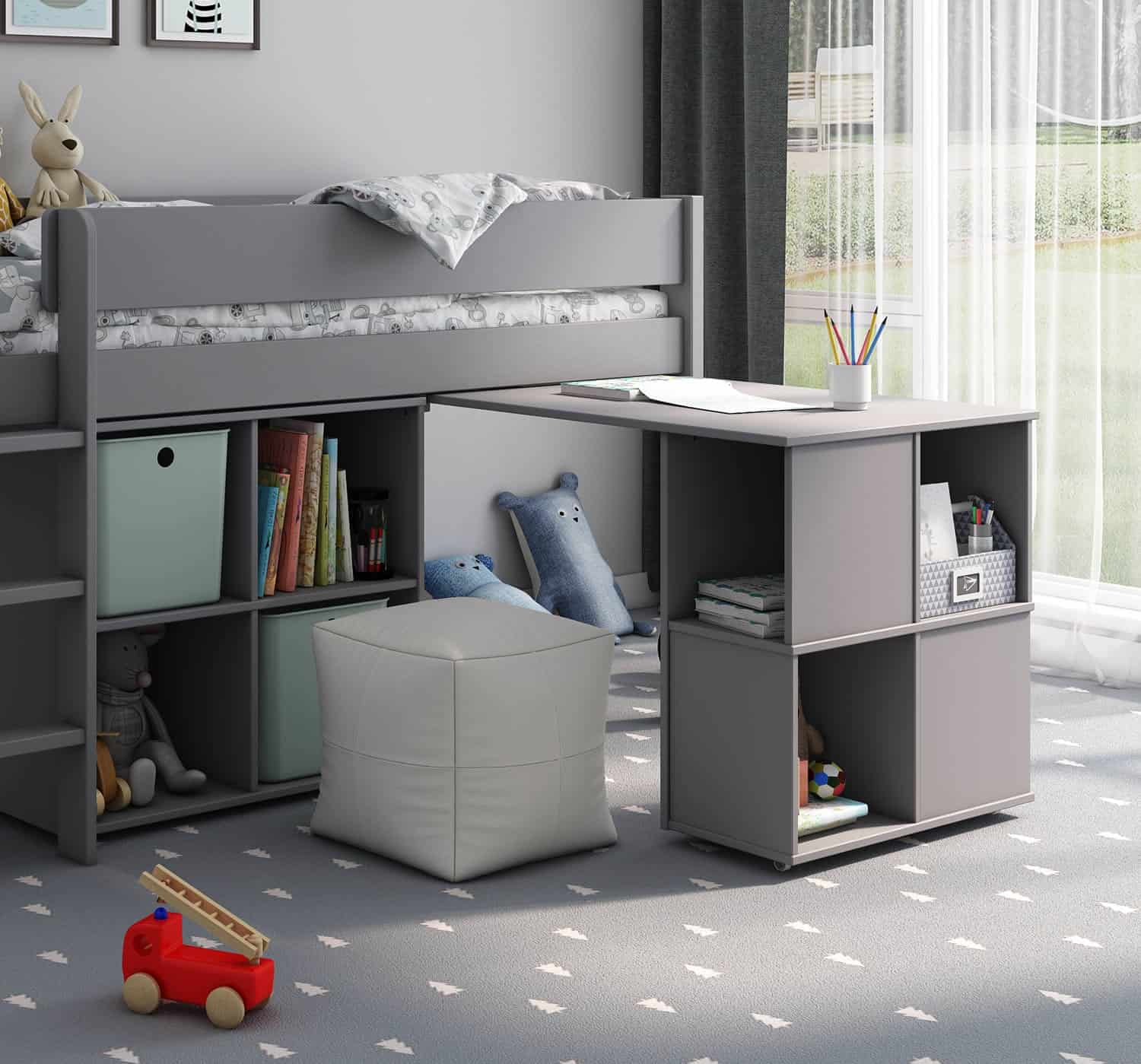 Grey high best sale sleeper with desk