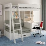 Kids Avenue Estella White High Sleeper Bed 1 with Desk & Silver Futon