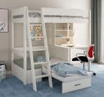 Kids Avenue Estella White High Sleeper Bed 1 with Desk & Silver Futon The Home and Office Stores