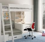 Kids Avenue Estella White High Sleeper Bed 1 with Desk & Silver Futon The Home and Office Stores