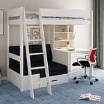 Kids Avenue Estella White High Sleeper Bed 2 with Desk & Black Futon