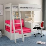 Kids Avenue Estella White High Sleeper Bed 3 with Desk & Pink Futon