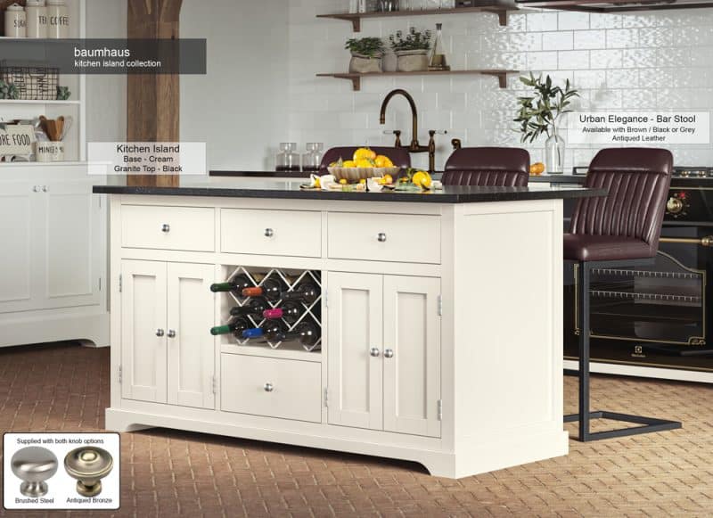 Baumhaus Cream Kitchen Island With Black Granite Worktop