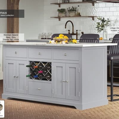 Baumhaus Grey Kitchen Island With White Marble Worktop