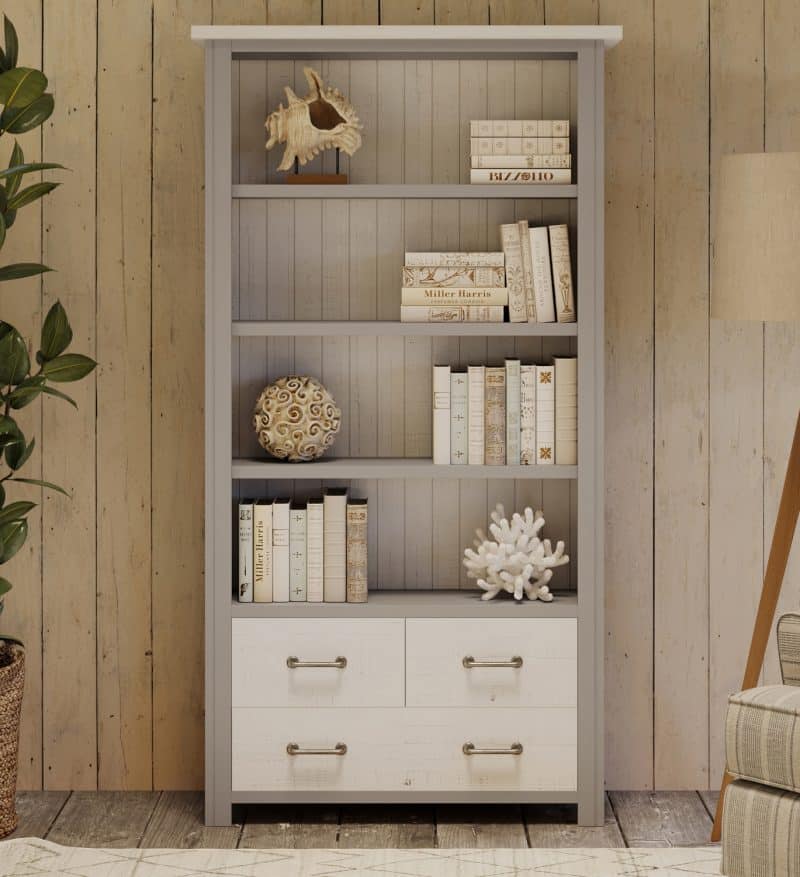 Baumhaus Greystone Large Open Bookcase With Drawers