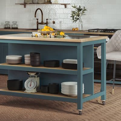 Baumhaus Kitchen Island Blue Open With Breakfast Bar