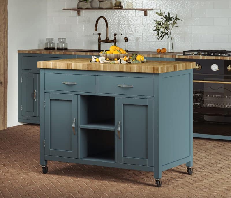 Baumhaus Kitchen Island Blue With Butchers Block