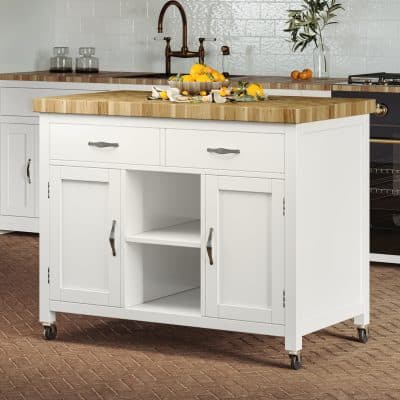 Baumhaus Kitchen Island White With Butchers Block