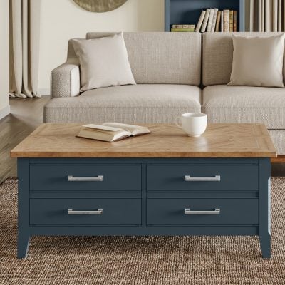 Baumhaus Signature Blue Coffee Table With Drawers & hidden storage trunk
