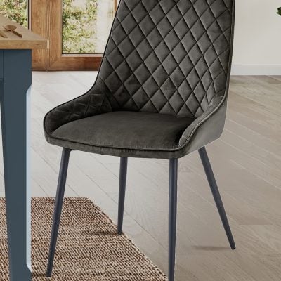 Baumhaus Signature Blue Dining Chair Gun Metal Grey Pack Of Two
