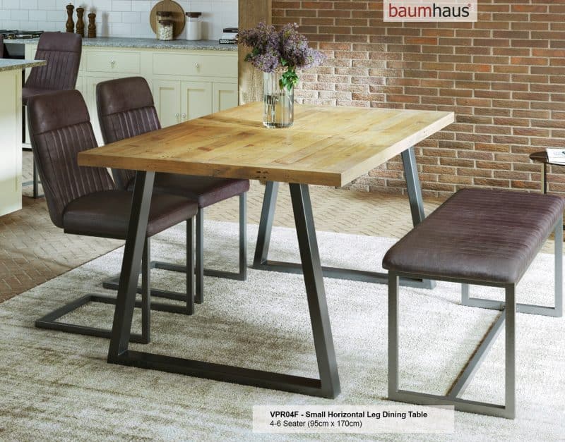 Baumhaus Urban Elegance Reclaimed Table Small Horizontal Leg Dining Table 95cm x 170cm