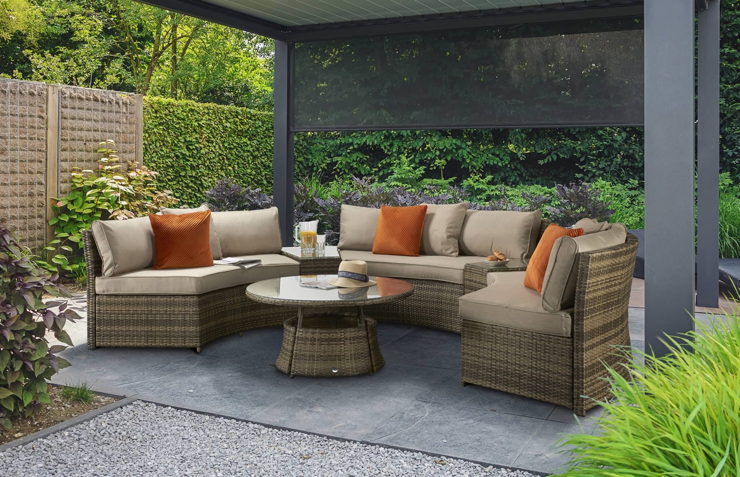 Signature Weave Juliet half moon brown garden sofa set