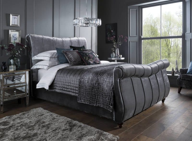 Flintshire Furniture Leona titanium fabric sleigh bed