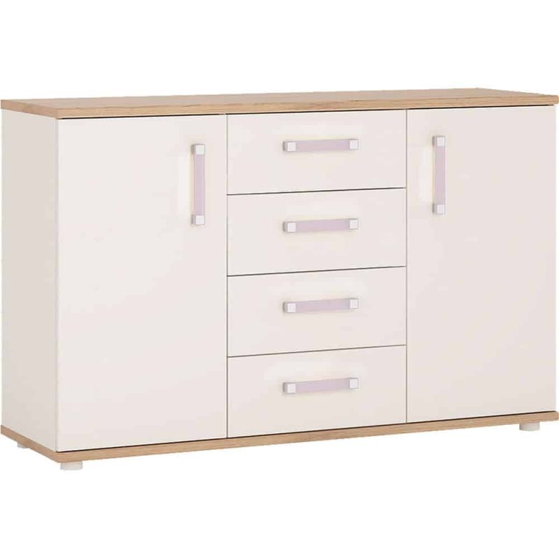 Furniture To Go 4 Kids 2 Door 4 Drawer Sideboard Lilac Handles Oak White
