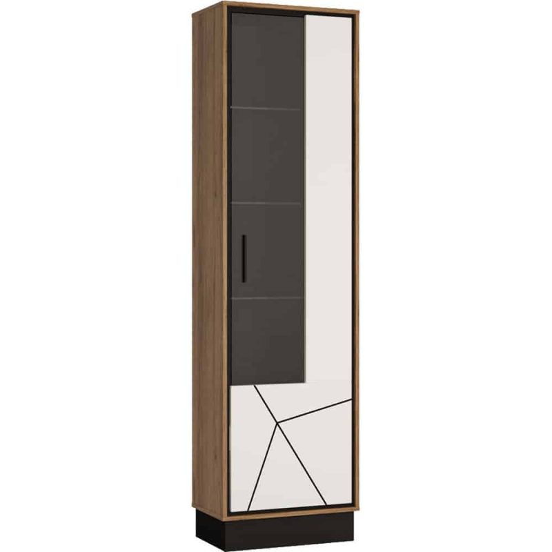 Furniture To Go Brolo Tall Glazed Display Cabinet RH Walnut White Black