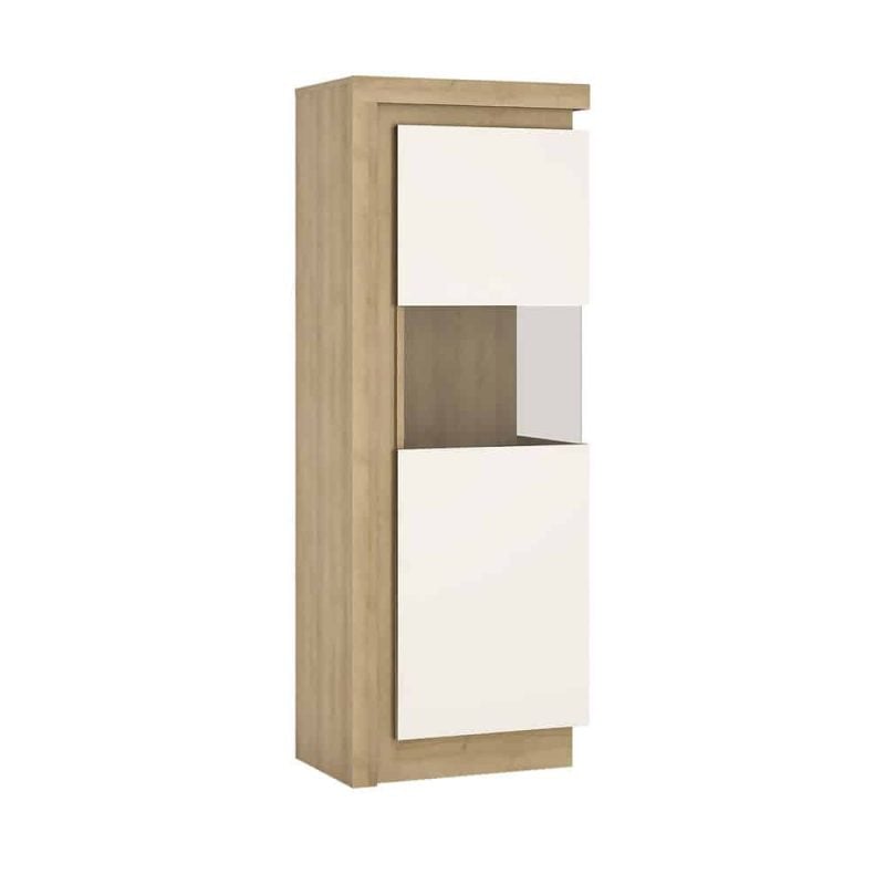 Furniture To Go Lyon Narrow Display Cabinet RH 164cm Oak White High Gloss