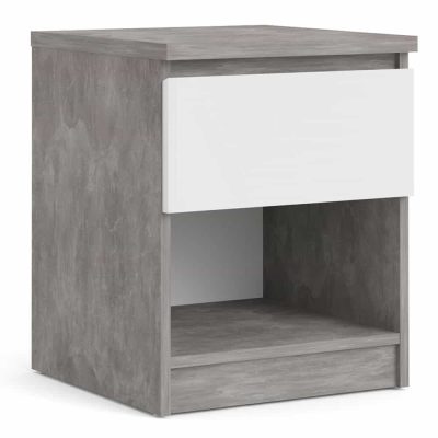 Furniture To Go Naia Bedside 1 Drawer 1 Shelf Concrete White High Gloss