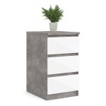 Furniture To Go Naia Bedside 3 Drawers Concrete White High Gloss