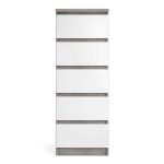 Furniture To Go Naia Narrow 5 Drawer Chest Concrete White High Gloss