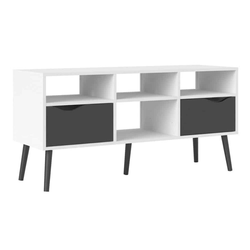 Furniture To Go Oslo TV Unit Wide 2 Drawers 4 Shelves White Matt Black