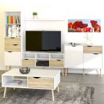 Furniture To Go Oslo TV Unit Wide 2 Drawers 4 Shelves White Oak