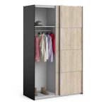 Furniture To Go Verona Sliding Wardrobe 120cm Matt Black Oak 2 Shelves