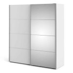 Furniture To Go Verona Sliding Wardrobe 180cm White Mirrored 2 Shelves