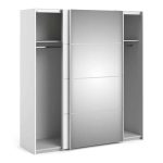 Furniture To Go Verona Sliding Wardrobe 180cm White Mirrored 2 Shelves