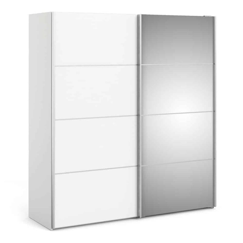 Furniture To Go Verona Sliding Wardrobe 180cm White Mirrored 2 Shelves