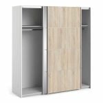 Furniture To Go Verona Sliding Wardrobe 180cm White Oak Mirrored 2 Shelves