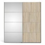 Furniture To Go Verona Sliding Wardrobe 180cm White Oak Mirrored 5 Shelves