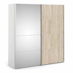 Furniture To Go Verona Sliding Wardrobe 180cm White Oak Mirrored 5 Shelves