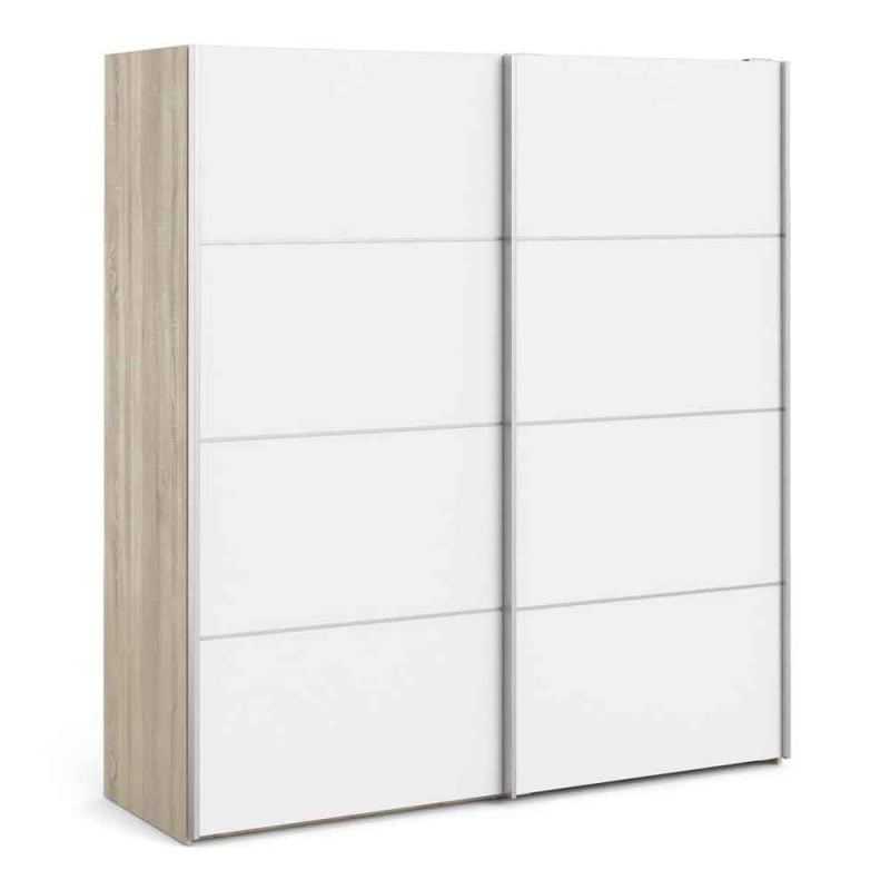 Furniture To Go Verona Sliding Wardrobe 180cm Oak White Doors 2 Shelves