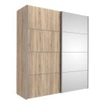 Furniture To Go Verona Sliding Wardrobe 180cm Oak Mirrored 2 Shelves