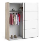 Furniture To Go Verona Sliding Wardrobe 180cm Oak White 5 Shelves