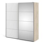 Furniture To Go Verona Sliding Wardrobe 180cm Oak White Mirrored 5 Shelves