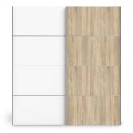 Furniture To Go Verona Sliding Wardrobe 180cm Oak White Doors 5 Shelves