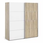 Furniture To Go Verona Sliding Wardrobe 180cm Oak White Doors 5 Shelves