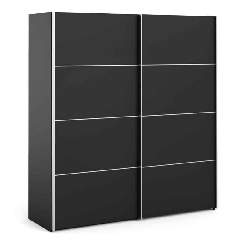 Furniture To Go Verona Sliding Wardrobe 180cm Matt Black 5 Shelves