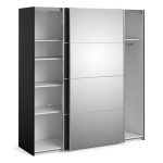 Furniture To Go Verona Sliding Wardrobe 180cm Matt Black 1 Mirrored Door 5 Shelves
